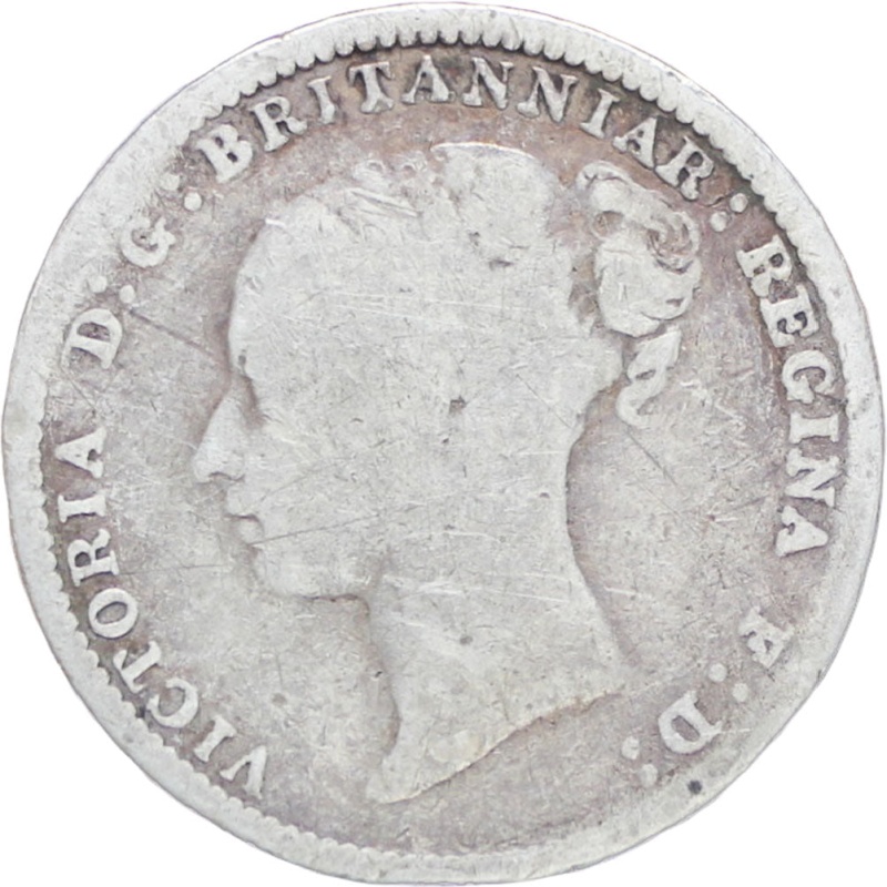 Great Britain Queen Victoria 1885 3 Pence Silver Coin (1st portrait)