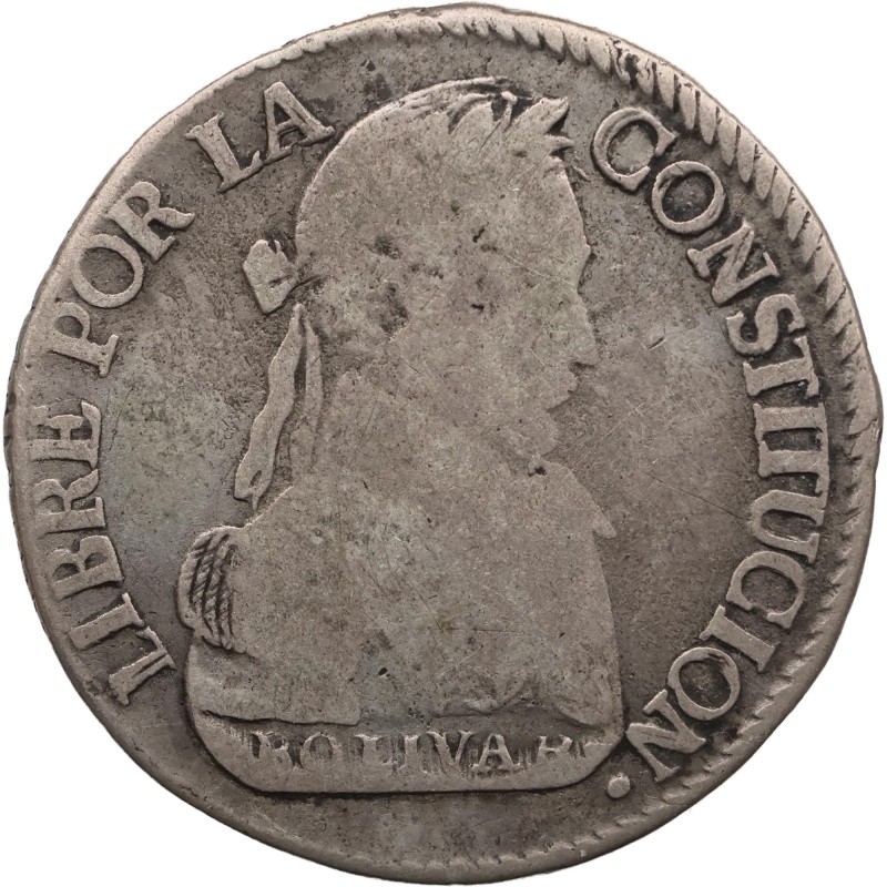 1830 JL 2 Soles Bolivia Silver Coin Simon Bolivar