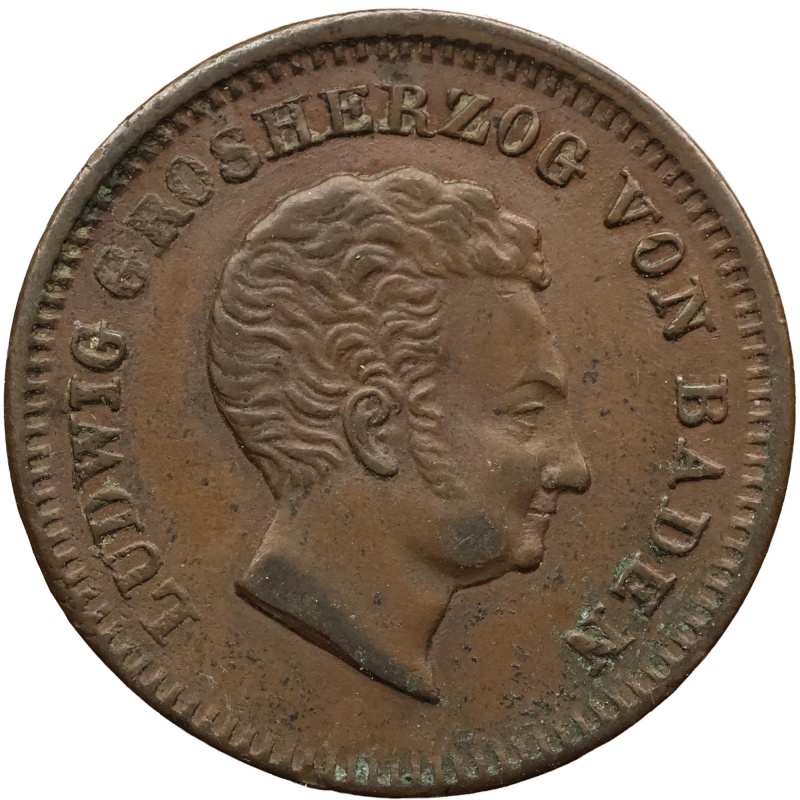 1828 1 Kreuzer Duchy of Baden Coin Louis I Germany