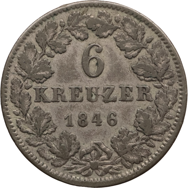 1846 6 Kreuzers Duchy of Hesse-Darmstadt Coin Louis II