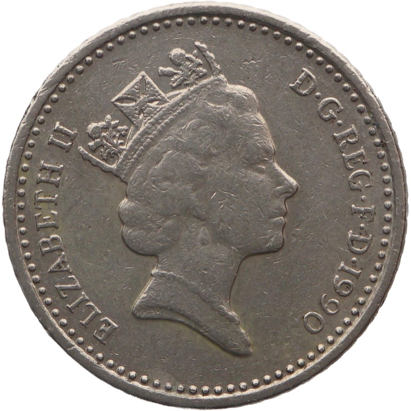 1990 Five Pence Elizabeth II Coin United Kingdom 3rd portrait, small type