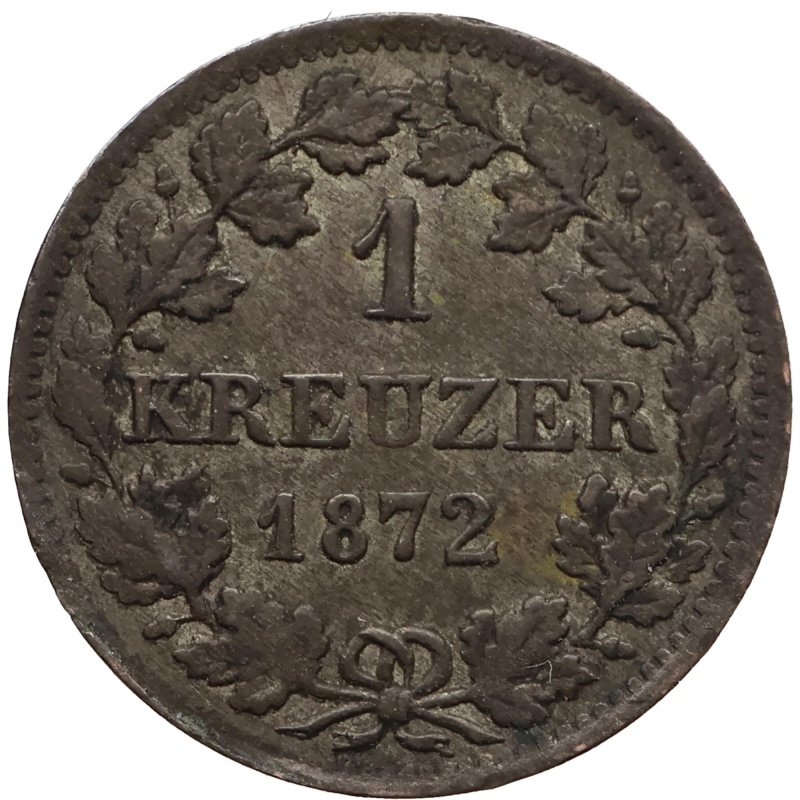 1872 1 Kreuzer Duchy of Hesse-Darmstadt Coin Louis III