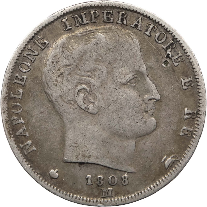 1808 M 1 Lira Napoleon I Kingdom of Italy Coin Silver Milan Mint