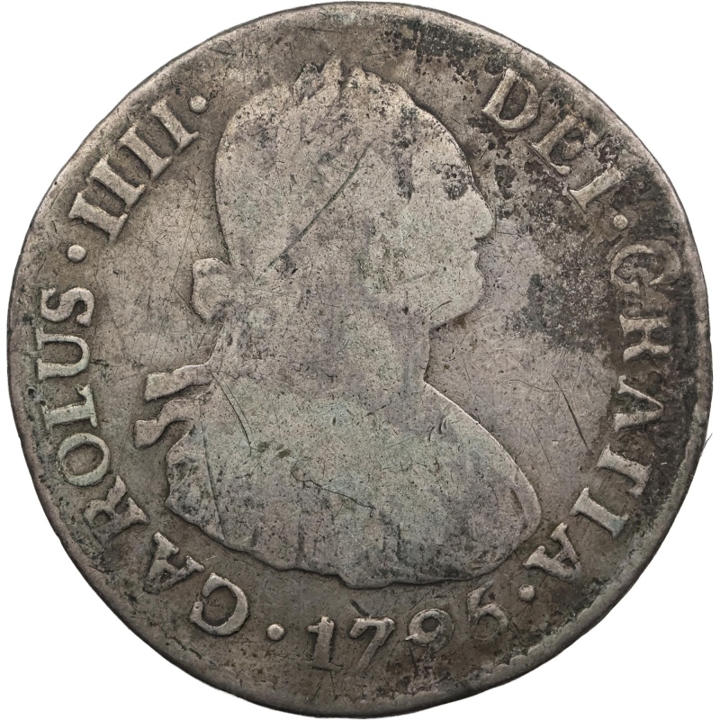 1796 IJ 2 Reales Peru Coin Charles IV Silver