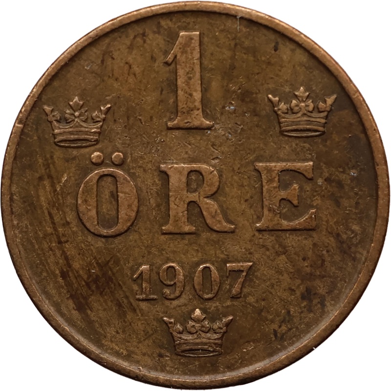 1907 1 Ore Sweden Coin Oscar II