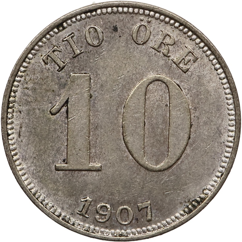 1907 EB 10 Öre Sweden Coin Oscar II Kungsholmen Mint