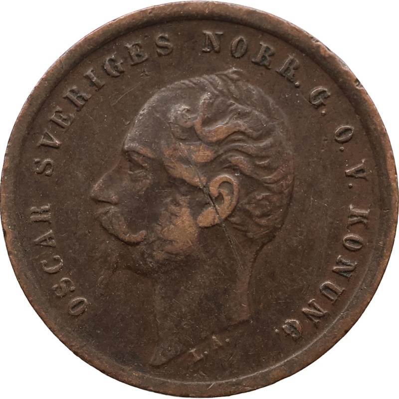1857 LA 1 Öre Sweden Coin Oscar I Kungsholmen Mint