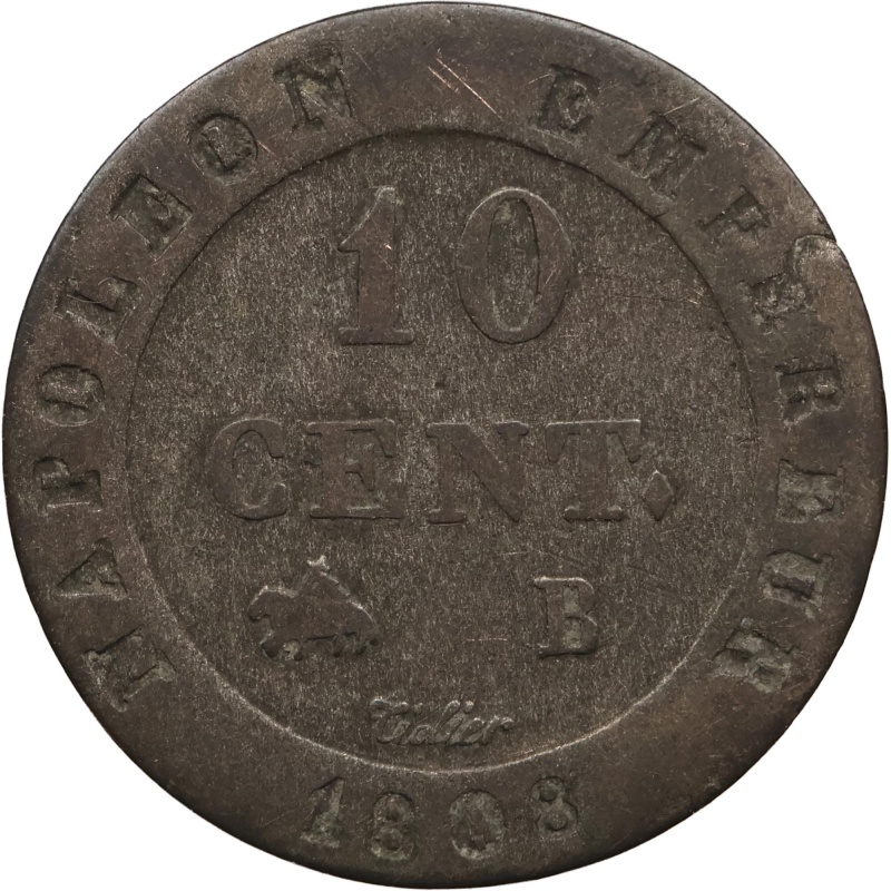 1808 10 Centimes Napoleon Bonaparte Coin France Rouen Mint