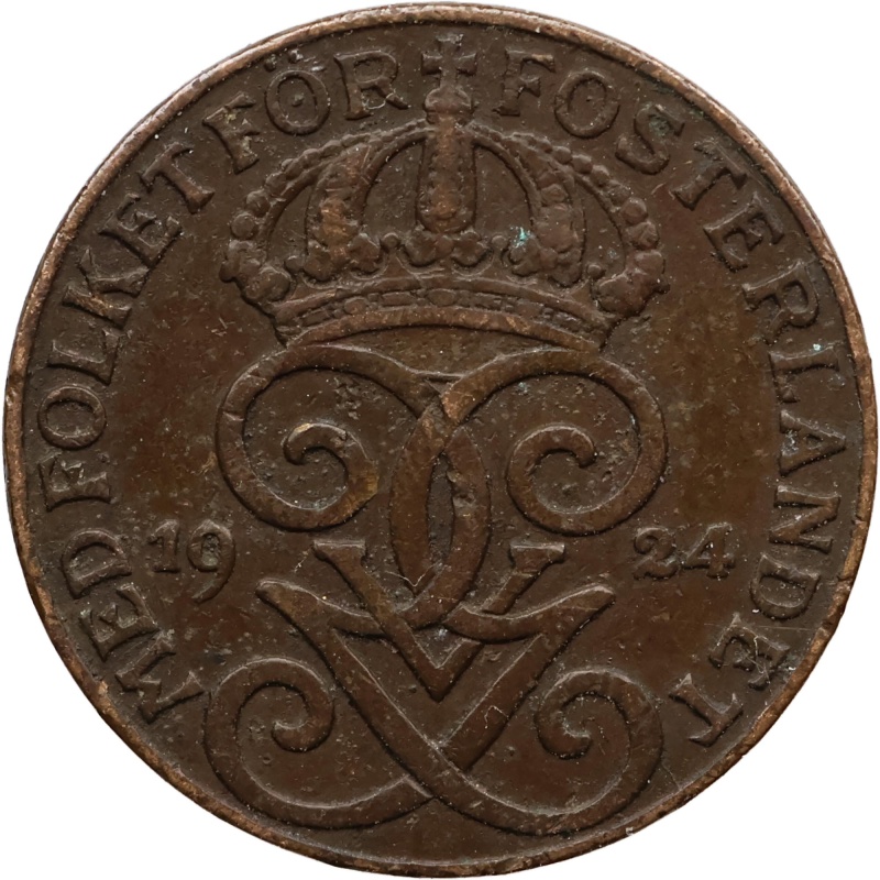 1924 One Öre Sweden Coin Gustaf V
