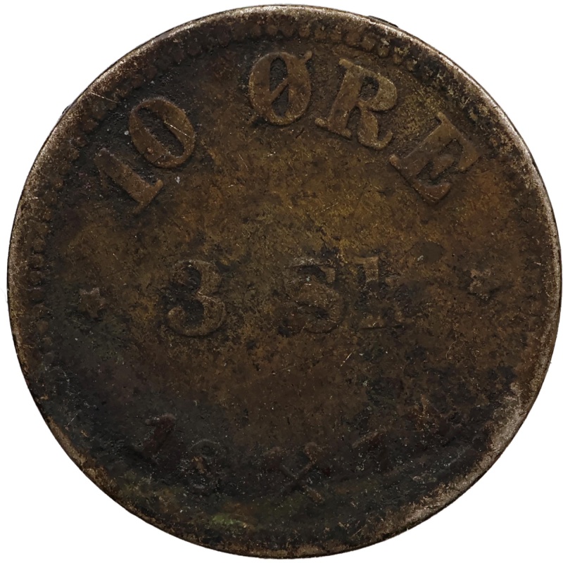 1874 10 Øre / 3 Skilling Norway Coin Oscar II