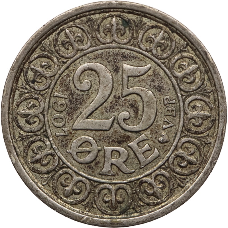 1907 25 Øre Denmark Frederik VIII Coin