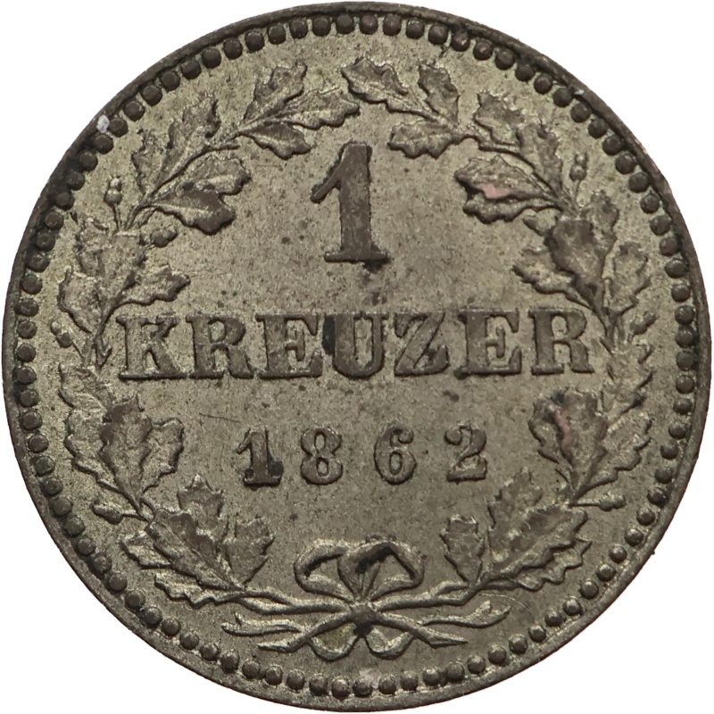 1862 1 Kreuzer City of Frankfurt Coin Germany