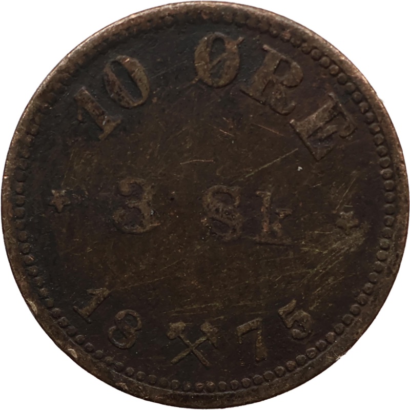 1875 10 Øre / 3 Skilling Norway Coin Oscar II