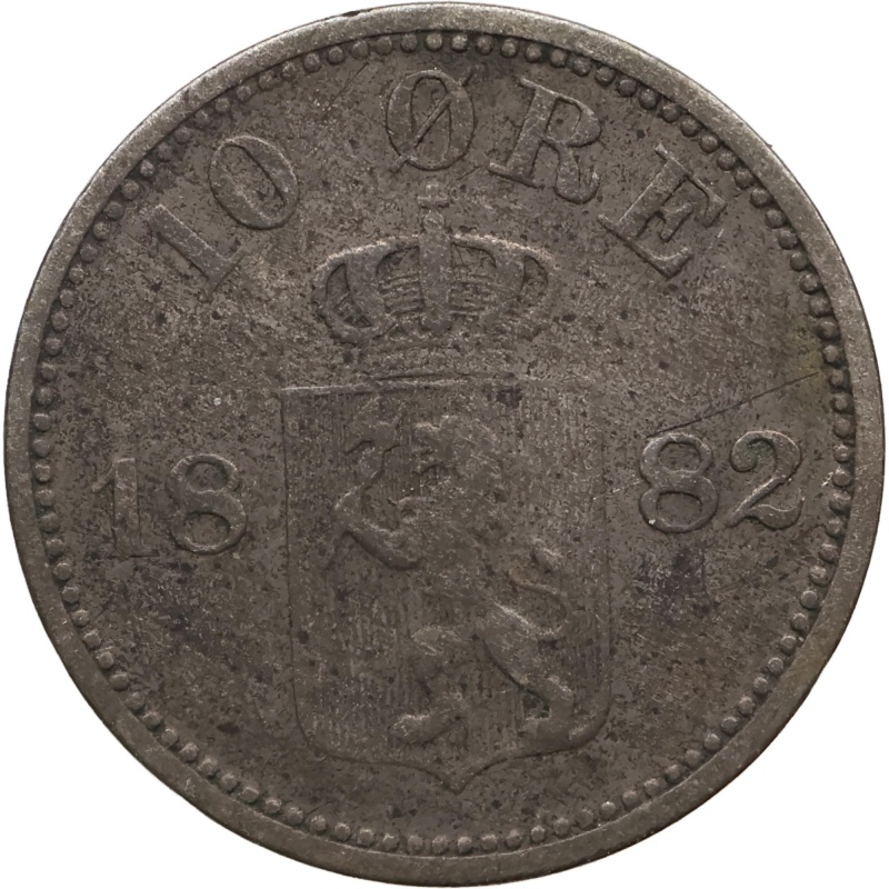 1882 10 Öre Norway Coin Silver Oscar II