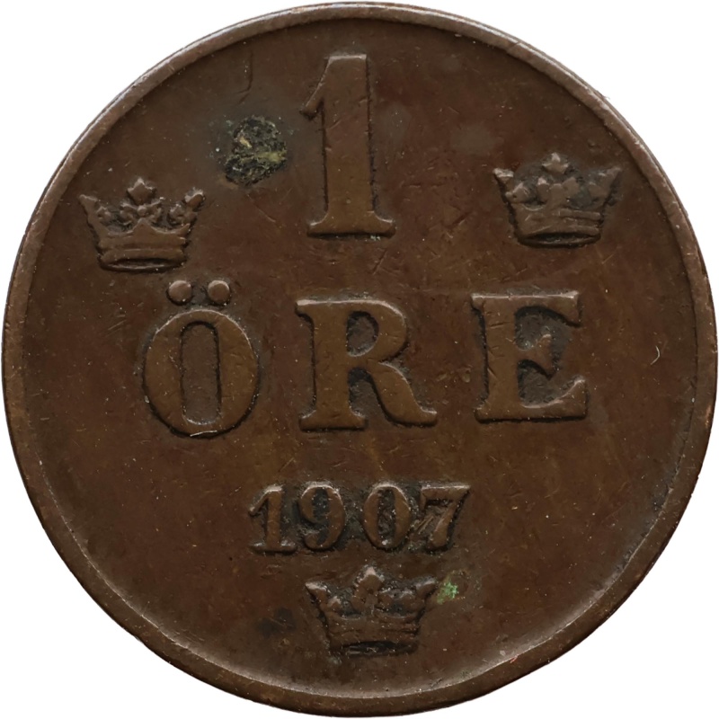 1907 1 Ore Sweden Coin Oscar II