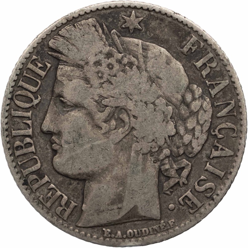 1887 A 1 Franc Coin France Paris Mint