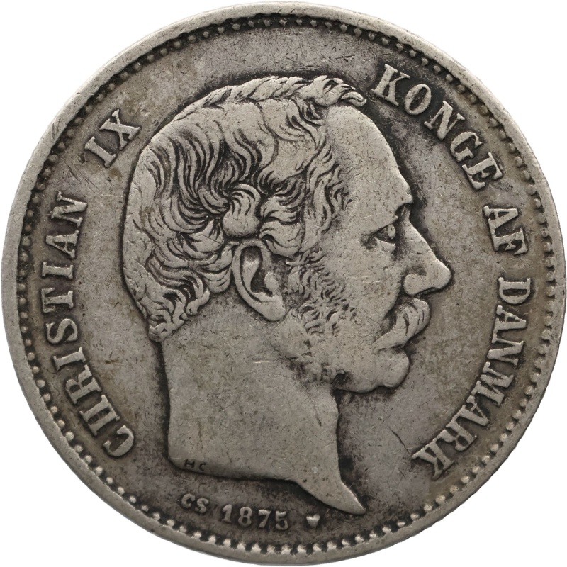 1875 CS One Krone Denmark Coin Christian IX