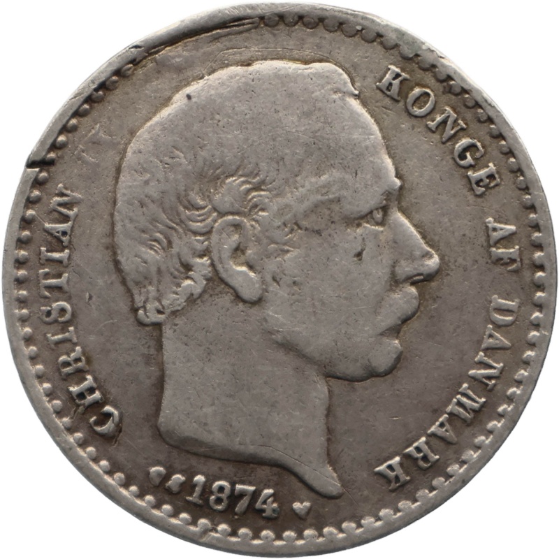1874 CS 25 Ore Denmark Coin Christian IX Silver