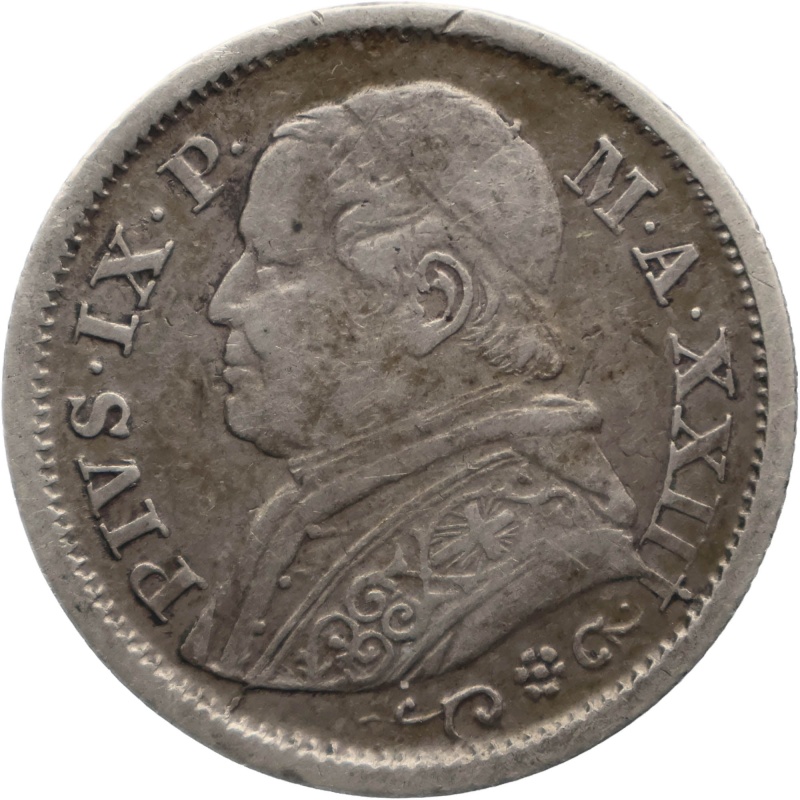 1868 R 10 Soldi Pius IX Italy States Papal Coin Rome Mint