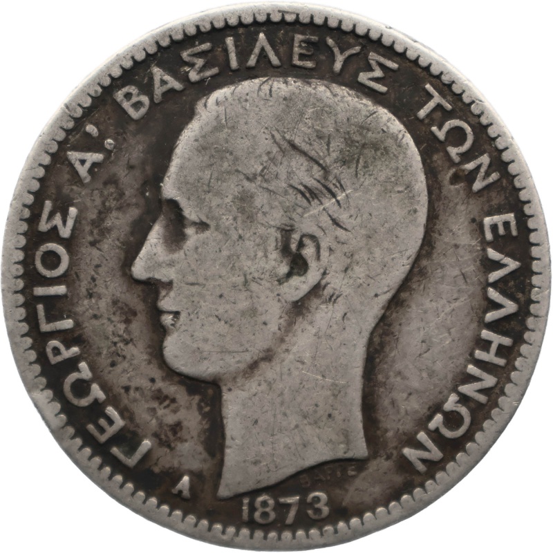 1873 A 1 Drachme Greece Coin George I Silver Paris Mint