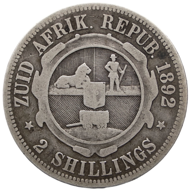 1892 2 Shilling South Africa Coin ZAR Paul Kruger Berlin Mint