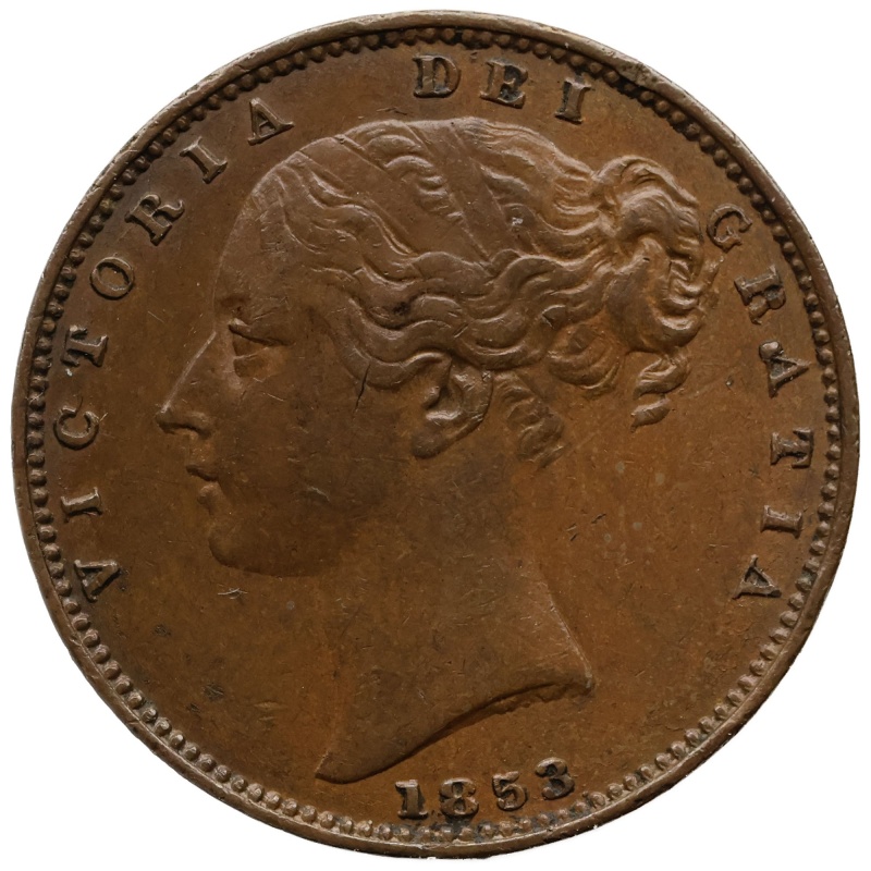 1853 Farthing Victoria Coin UK 1st Portrait