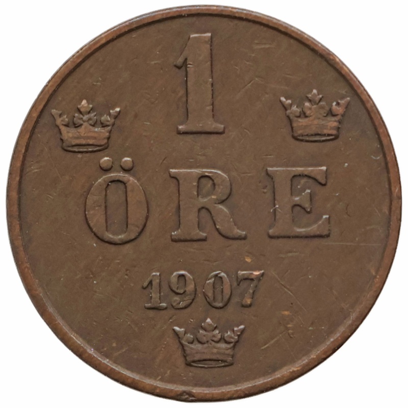 1907 1 Ore Sweden Coin Oscar II