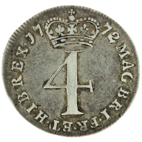 Rare 1772 / 0 George III Silver Maundy Groat Fourpence 2 of the date over a 0