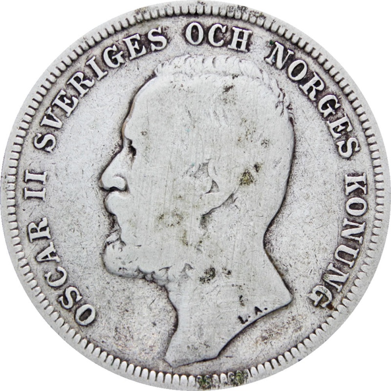 Sweden 1897 1 Krona Oscar II Coin Silver