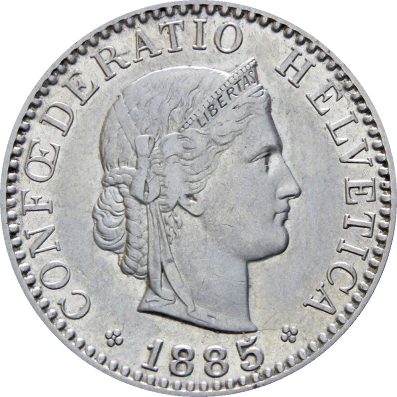 Switzerland 1885 20 Rappen Coin
