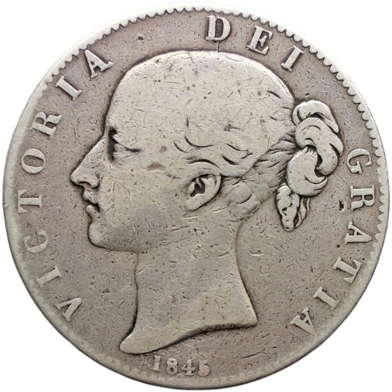 1845 Crown Victoria Coin UK Silver Cinquefoil Stop