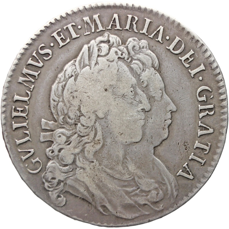 1691 Half Crown William and Mary Coin UK Silver 2nd busts Tertio