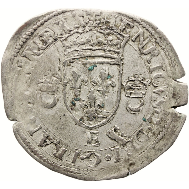 1549-1559 E Douzain France Coin Henry II Silver Tours Mint Overstrike