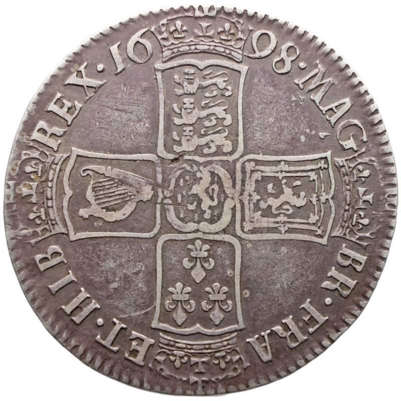 1698 Half Crown William III Coin UK Silver DECIMO large shields