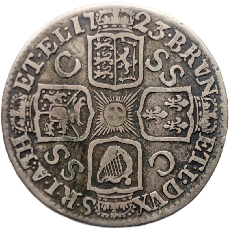 1723 Shilling George I Coin UK Silver SS and C in angles