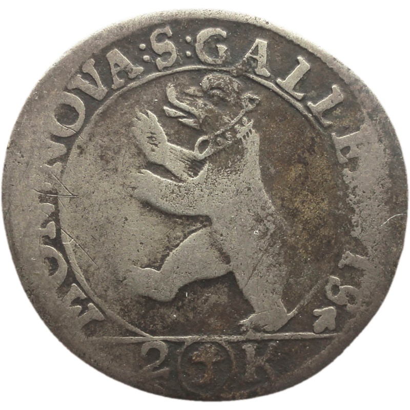 1726-1739 City of St. Gallen 2 Kreuzer, Half Batzen Coin Switzerland