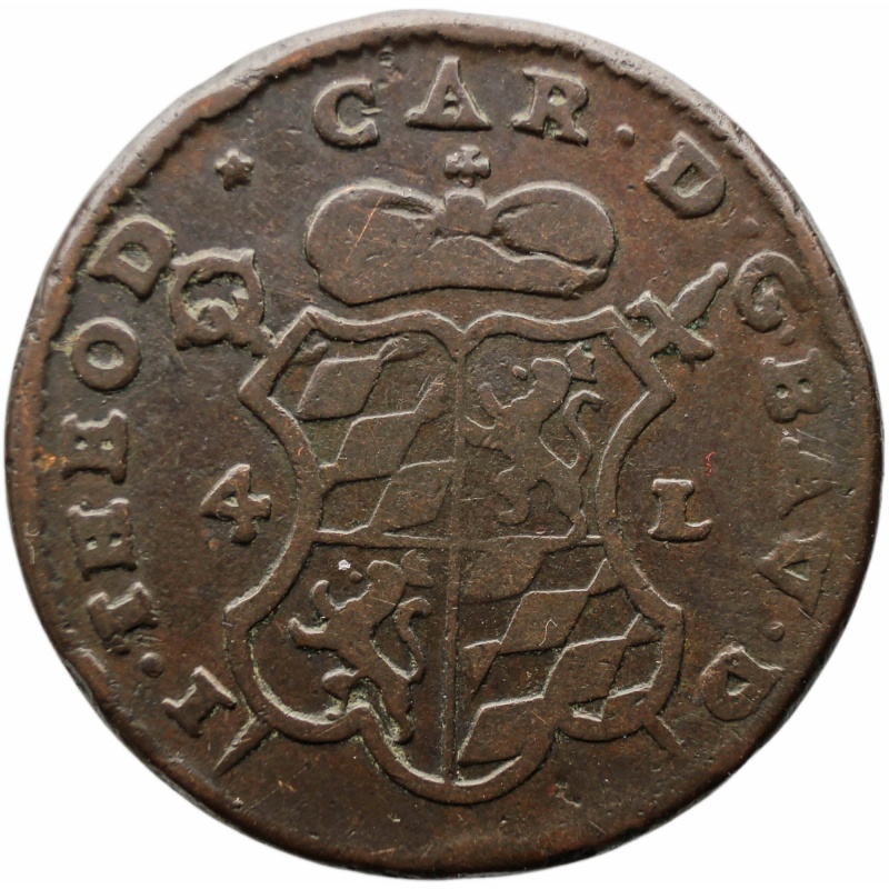 1751 4 Liards Bishopric of Liege Coin Jean-Théodore of Bavaria