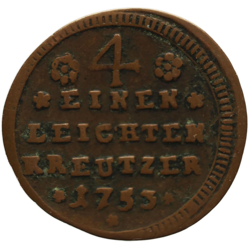 1753 quarter Kreuzer Karl Philipp von Greiffenklau-Vollraths Bishopric of Würzburg Germany Coin