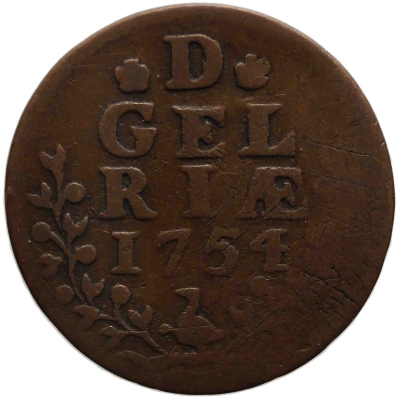 1754 Duit Dutch Republic Gelderland Coin Netherlands