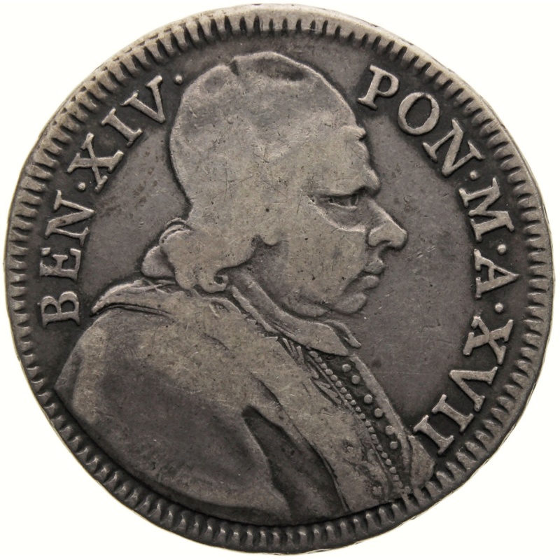 1756 Doppio Giulio Pope Benedict XIV Papal Coin Silver