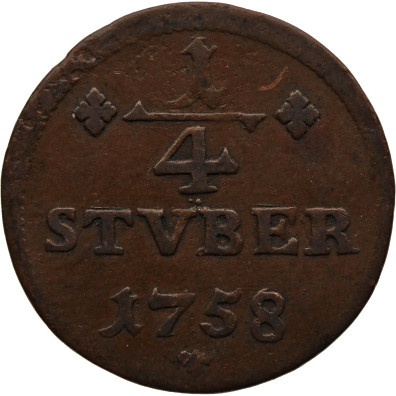 1758 1/4 Stüber County of Wied-Runkel Germany Coin John Louis Adolph