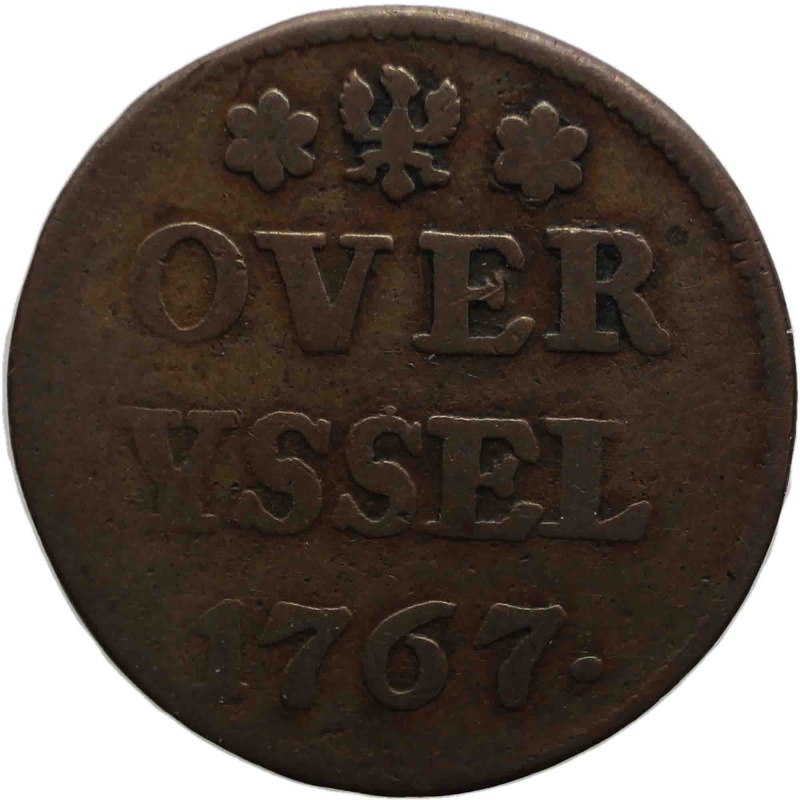 1767 One Duit Coin Dutch Republic Overijssel Netherlands
