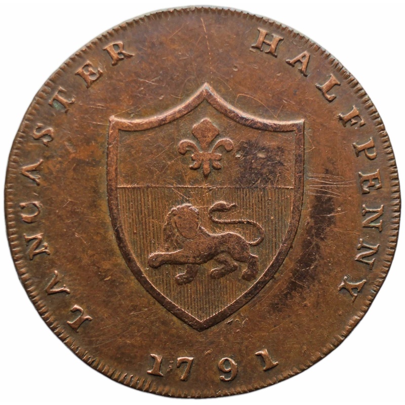 1791 Half Penny Token UK John of Gaunt Lancashire Lancaster