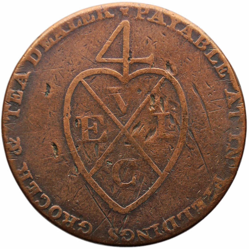 1793 Half Penny Token Lancashire Manchester I. Fielding East India Company's bale mark