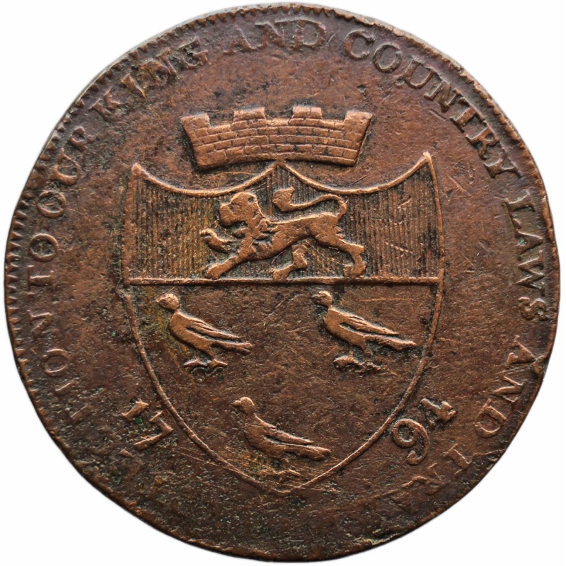 1794 Half Penny Token Kent Canterbury Cathedral J. Mathews