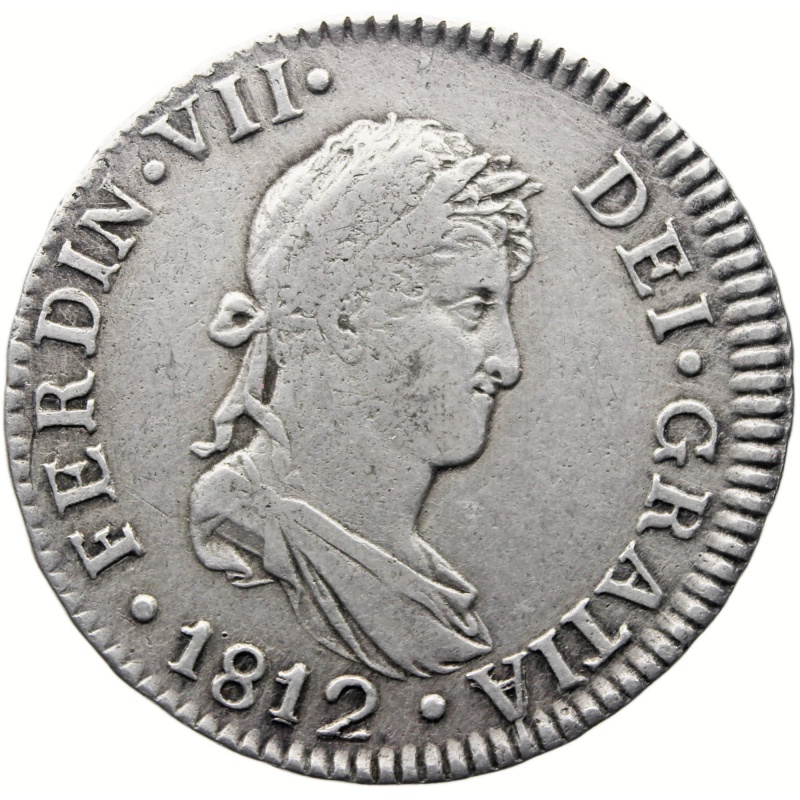 1812 C CI 2 Reales Spain Catalonia Coin Ferdinand VII Silver Cadiz Mint