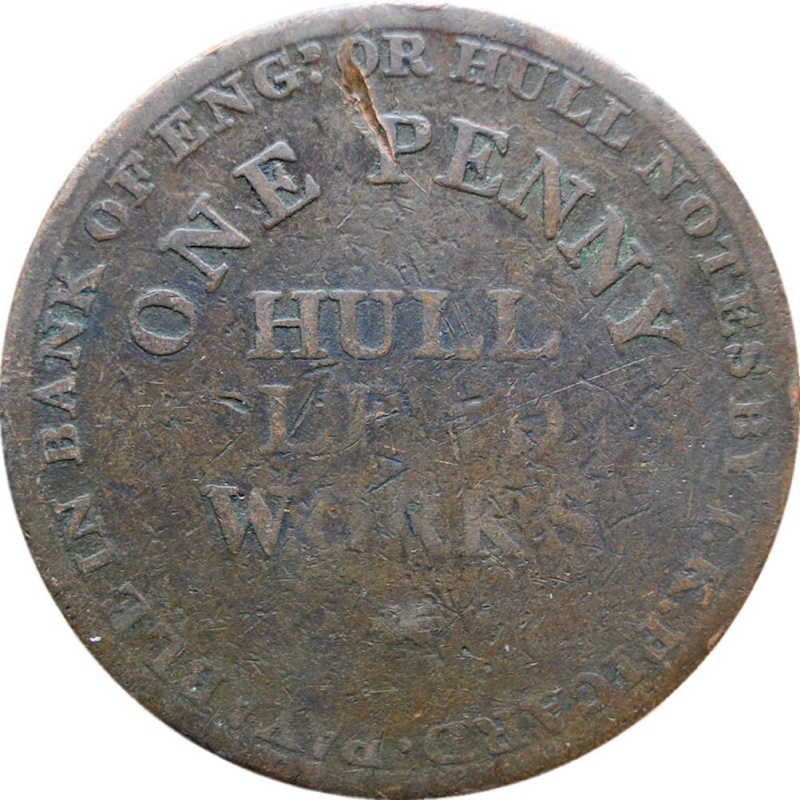 1812 One Penny Token United Kingdom Hull Lead Works I.K. Picard