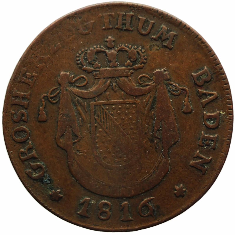 1816 1 Kreuzer Grand-duchy of Baden (German states) Coin Karl Ludwig Friedrich