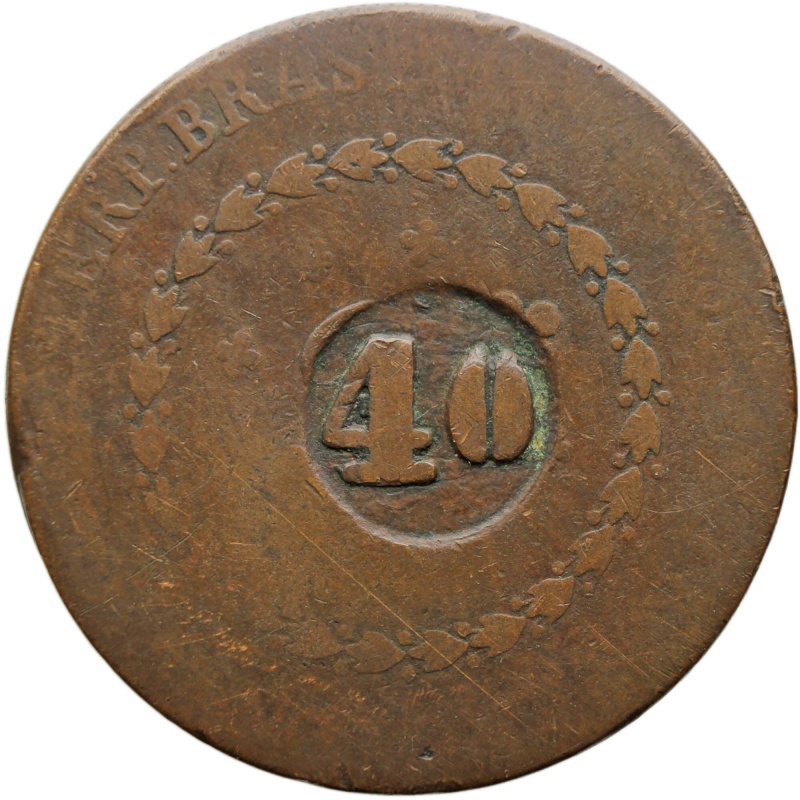 1823-1831 40 Reis Brazil Coin Pedro I Countermarked