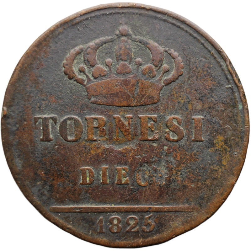 1825 10 Tornesi Kingdom of the Two Sicilies Italy Coin Francis I